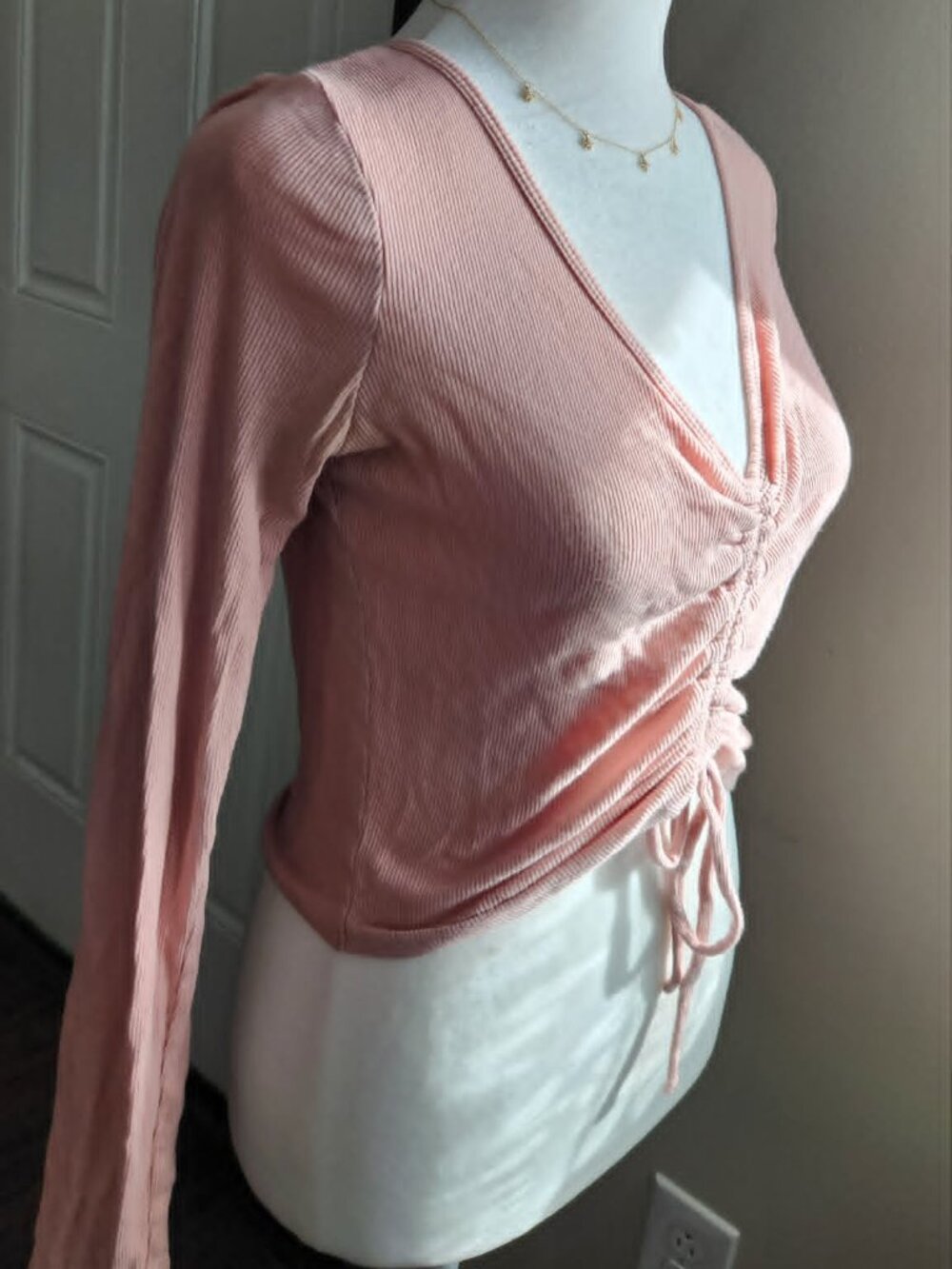 Hollister Women's Small Baby Pink Front Tie Long Sleeve Top